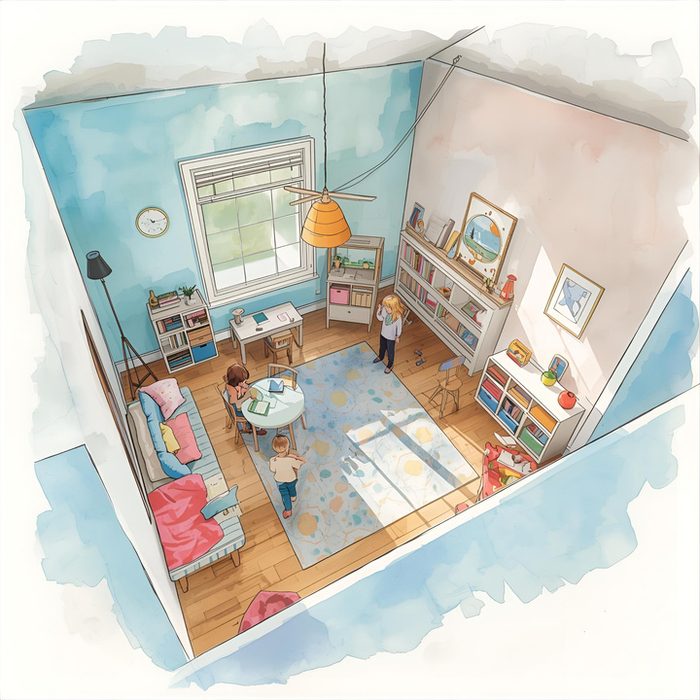 Illustration of a bright children's playroom